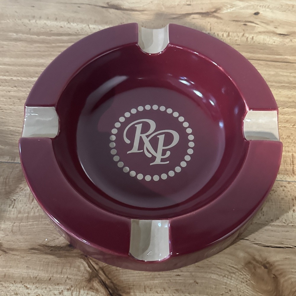 Rocky Patel Ceramic Cigar Ashtray Round Red Maroon Cigar Ashtray Four Finger - Picture 3 of 5